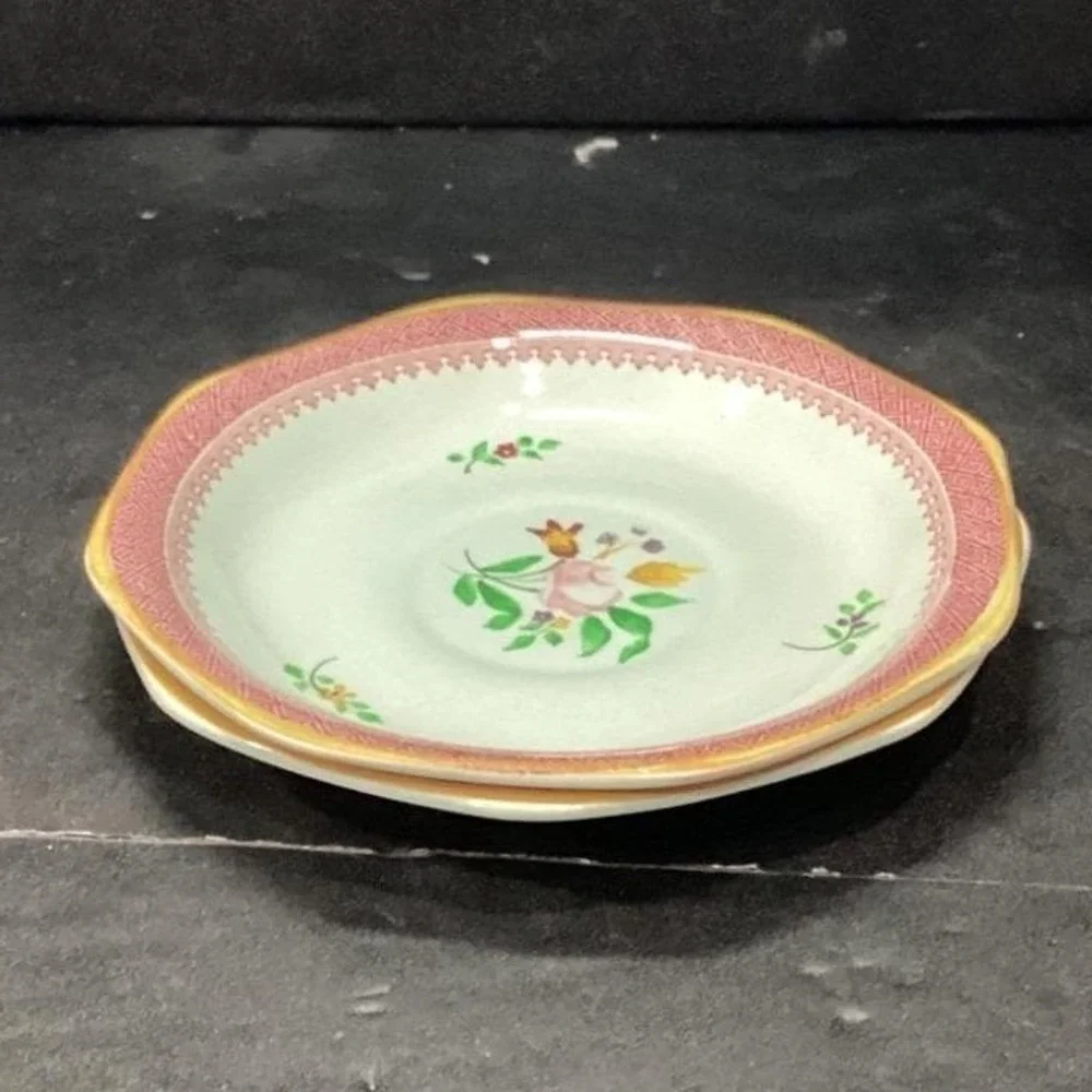 Adams Calyx Ware Lowestoft Dessert Plates, Set of 2 Hand-Painted Fruit Tableware